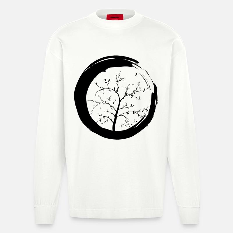 Lebensbaum Zen Baum Herbst - Heavyweight Oversized Organic Langarmshirt Made in EU - OFF WHITE