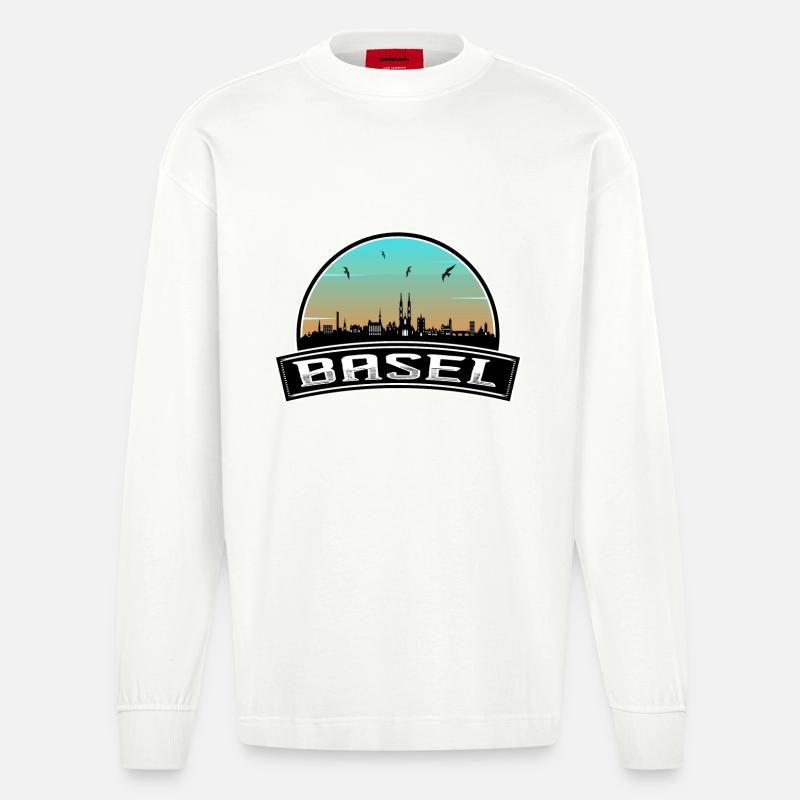 Basel Schweiz Skyline Schweizer Souvenir - Heavyweight Oversized Organic Langarmshirt Made in EU - OFF WHITE