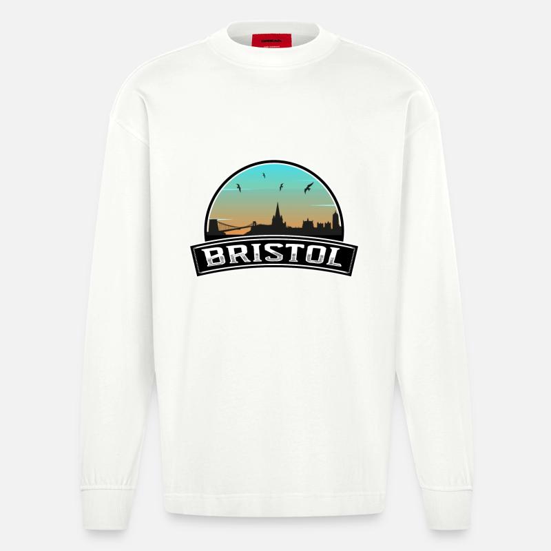 Bristol England Skyline Britisches Souvenir - Heavyweight Oversized Organic Langarmshirt Made in EU - OFF WHITE