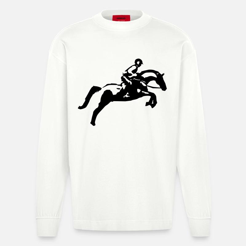 Springreiten Springpferd, Vielseitigkeit - Heavyweight Oversized Organic Langarmshirt Made in EU - OFF WHITE
