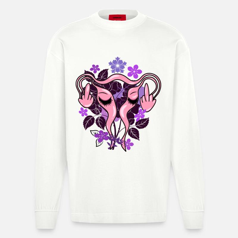 Blumen Uterus Pro-Choice Eierstöcke - Heavyweight Oversized Organic Langarmshirt Made in EU - OFF WHITE