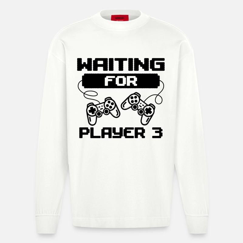 Gamer Zocker Schwanger Controller Statement - Heavyweight Oversized Organic Langarmshirt Made in EU - OFF WHITE