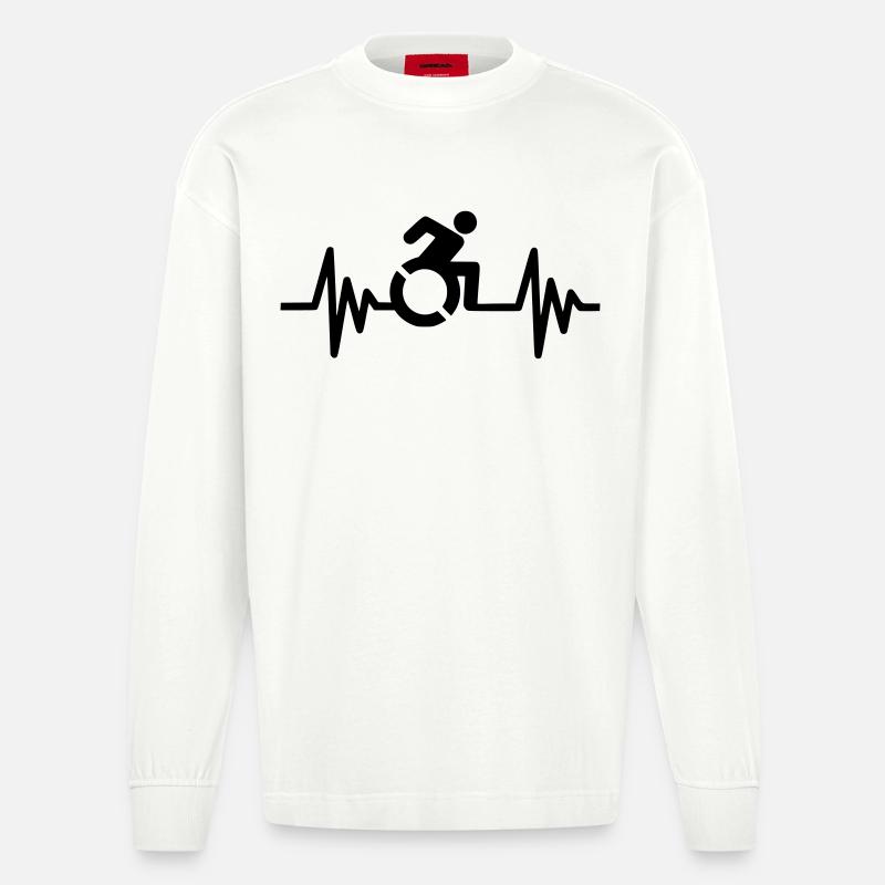 Bild Rollstuhlsymbol mit Herzfrequenz * - Heavyweight Oversized Organic Langarmshirt Made in EU - OFF WHITE