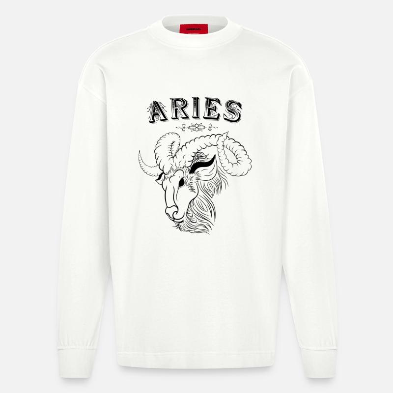 Aries Sternzeichen Widder - Heavyweight Oversized Organic Langarmshirt Made in EU - OFF WHITE