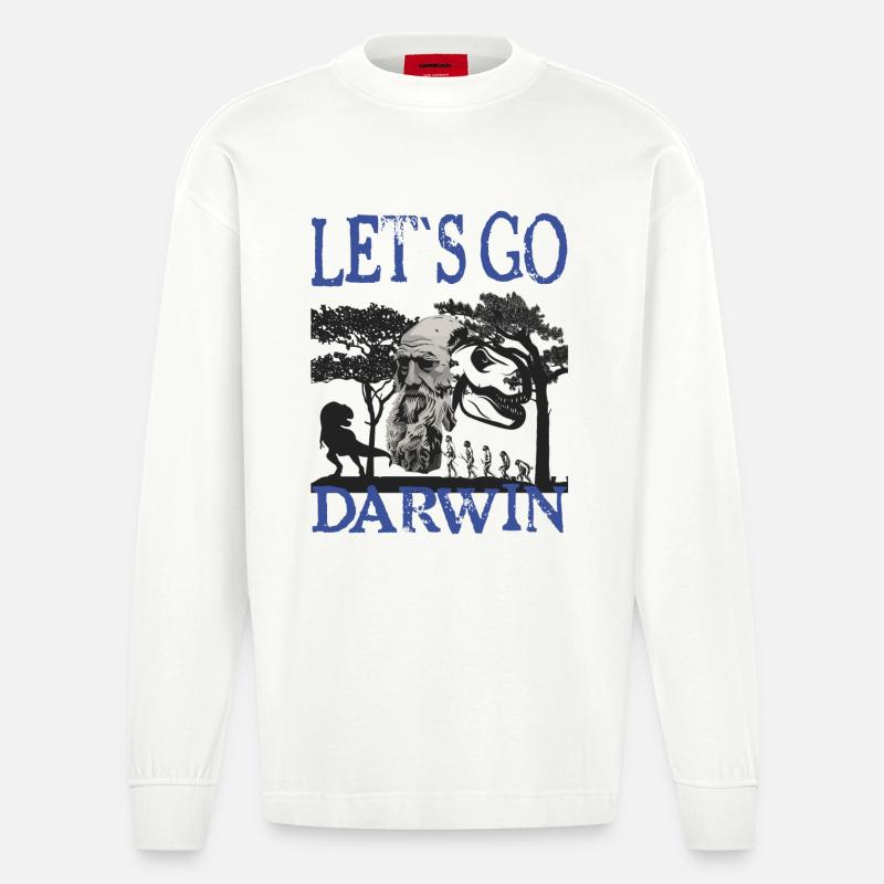 Charles Darwin Evolution textile gift idea - Heavyweight Oversized Organic Longsleeve Shirt Made in EU - OFF WHITE