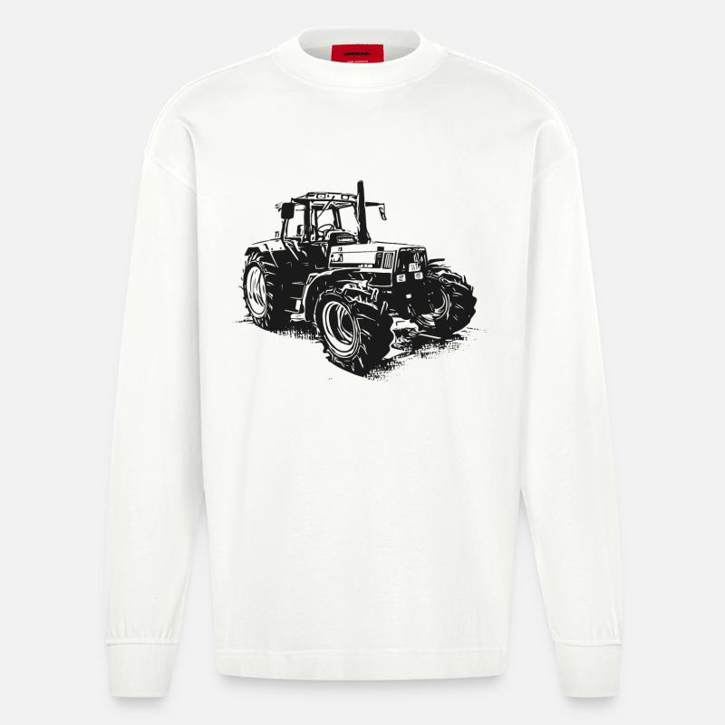 Alter Deutz Traktor - Heavyweight Oversized Organic Langarmshirt Made in EU - OFF WHITE