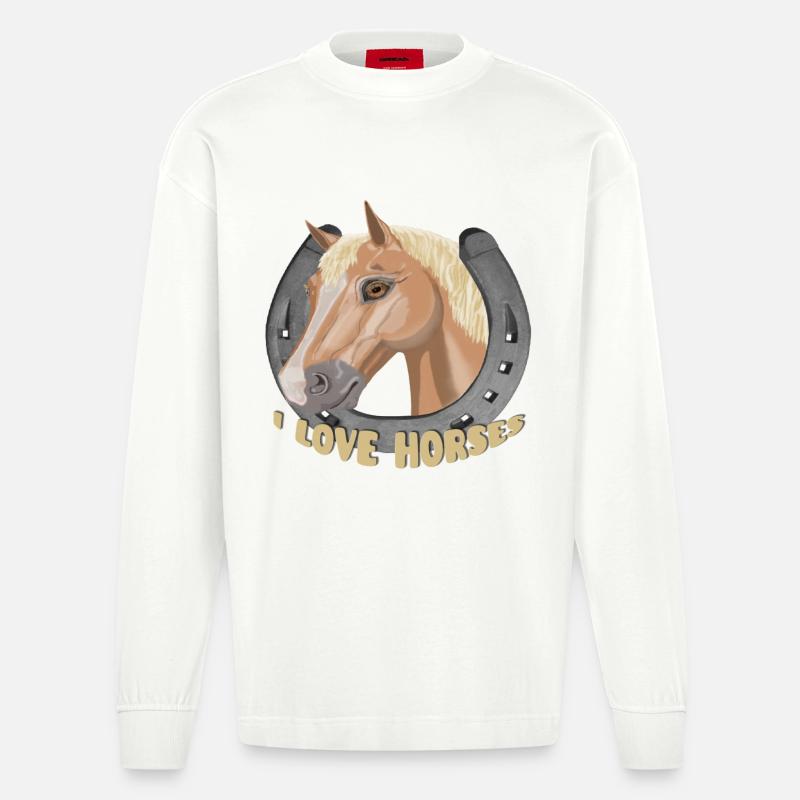 Ich liebe Pferde Pferd Pferd - Heavyweight Oversized Organic Langarmshirt Made in EU - OFF WHITE