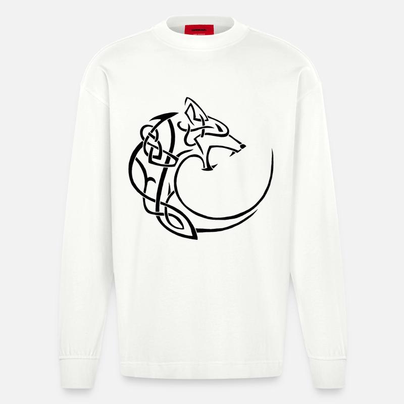 schwarzer Mondwolf - Heavyweight Oversized Organic Langarmshirt Made in EU - OFF WHITE