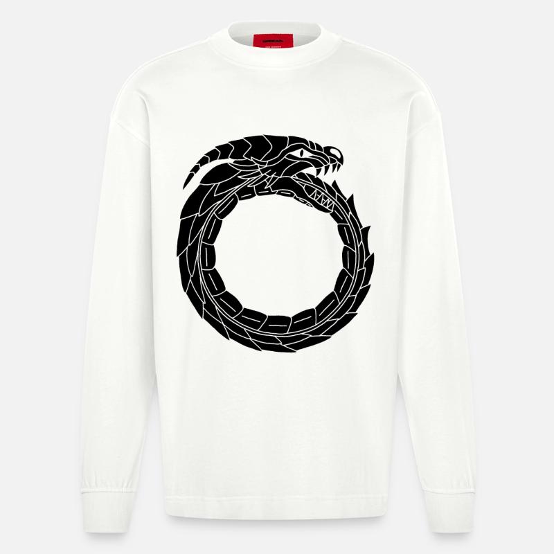 Devouring Black Dragon - Heavyweight Oversized Organic Longsleeve Shirt Made in EU - OFF WHITE