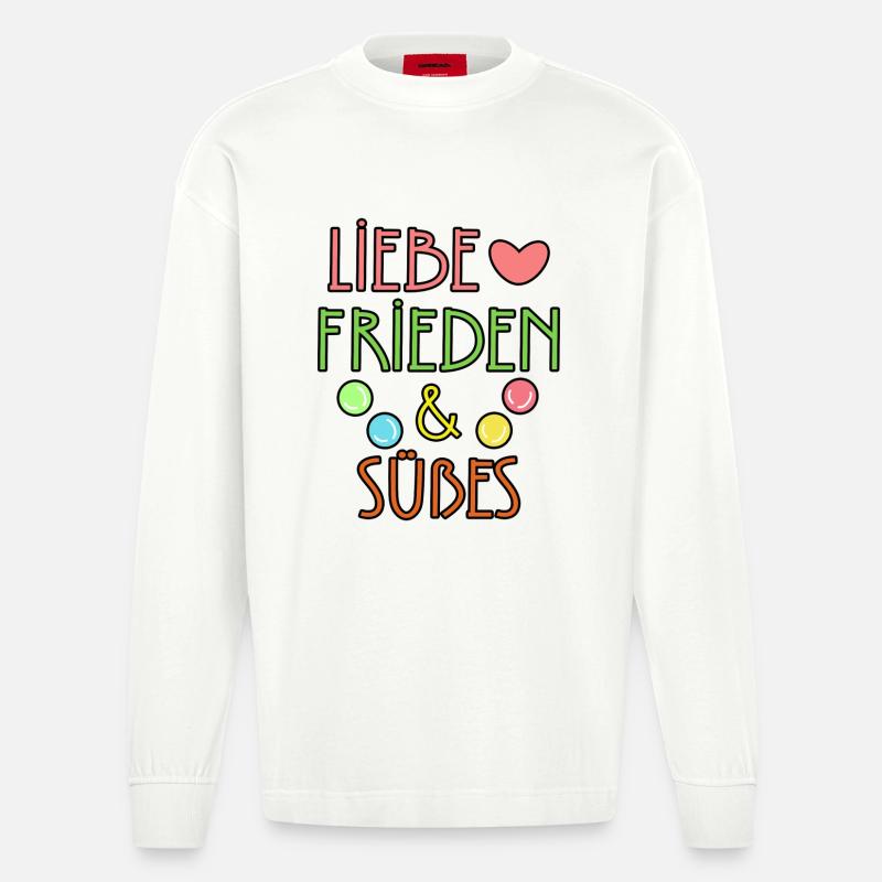 Dessert Heart Candy Sweets Déclaration - Manches longues bio épais oversize fabriqué en UE - OFF WHITE