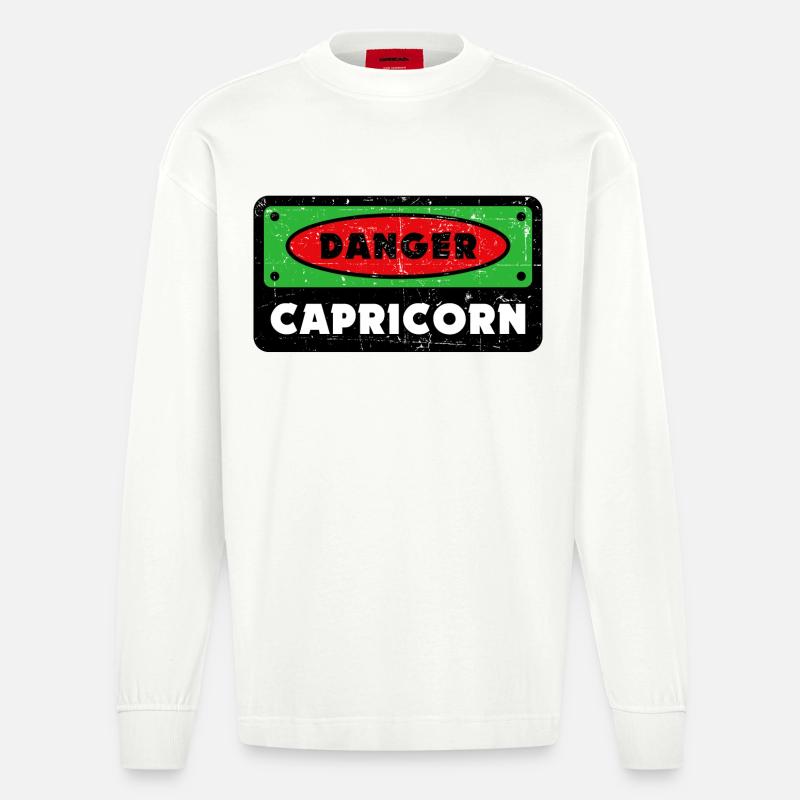 Cool Tierkreiszeichen Steinbock Statement Horoskop - Heavyweight Oversized Organic Langarmshirt Made in EU - OFF WHITE