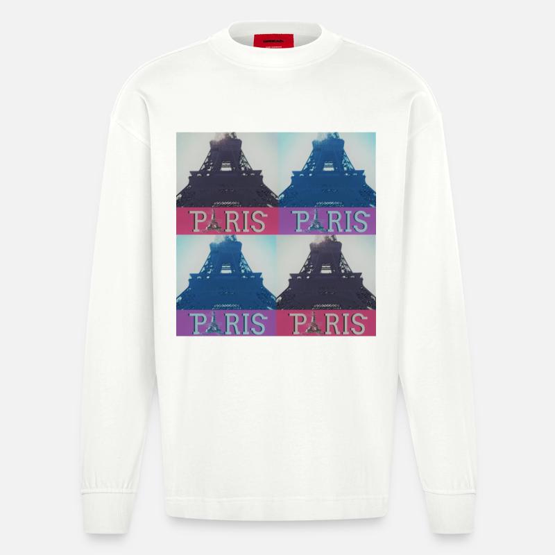 Paris Eiffel - Manches longues bio épais oversize fabriqué en UE - OFF WHITE