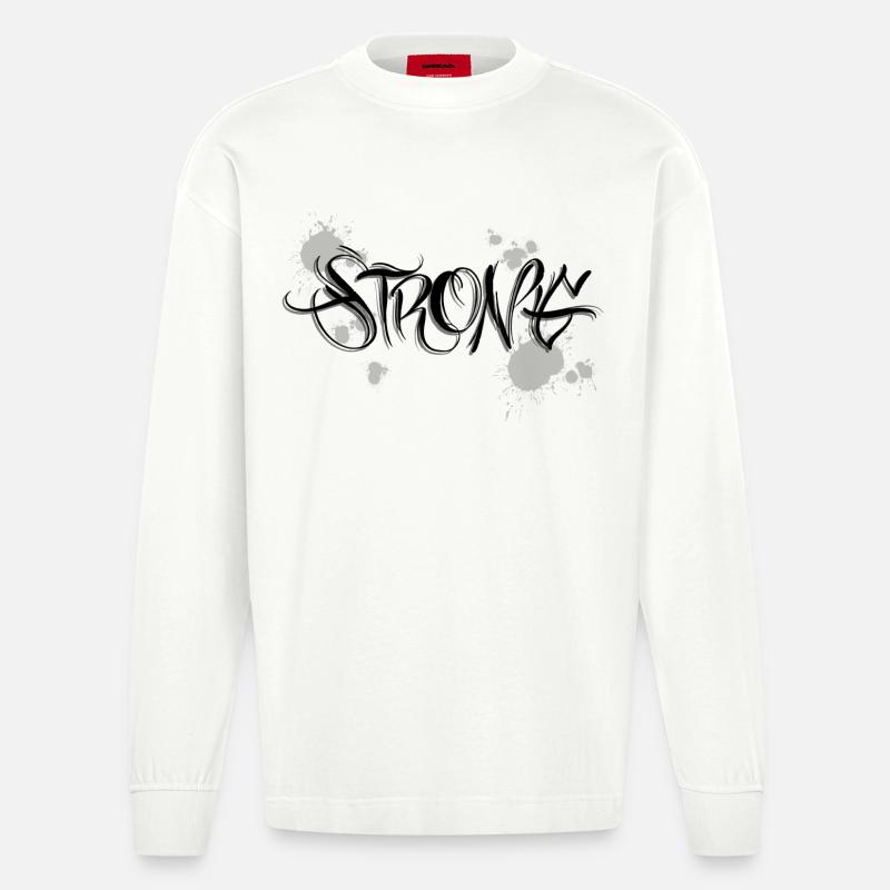 Stark Strong Motivation Graffiti - Heavyweight Oversized Organic Langarmshirt Made in EU - OFF WHITE