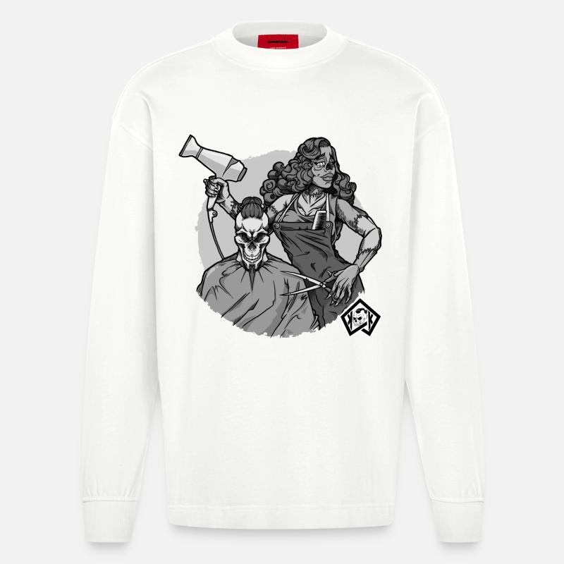 Coiffeur, Coiffeur, Coiffeur, Coiffeur, Crâne - Manches longues bio épais oversize fabriqué en UE - OFF WHITE