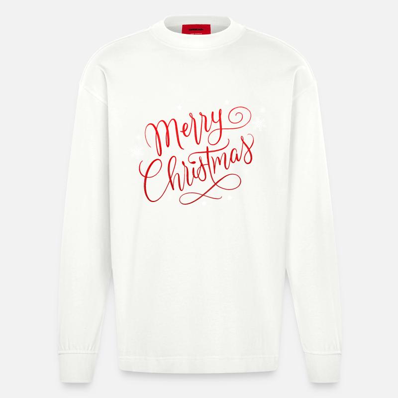 Merry Christmas mit Schneeflocken - Heavyweight Oversized Organic Langarmshirt Made in EU - OFF WHITE