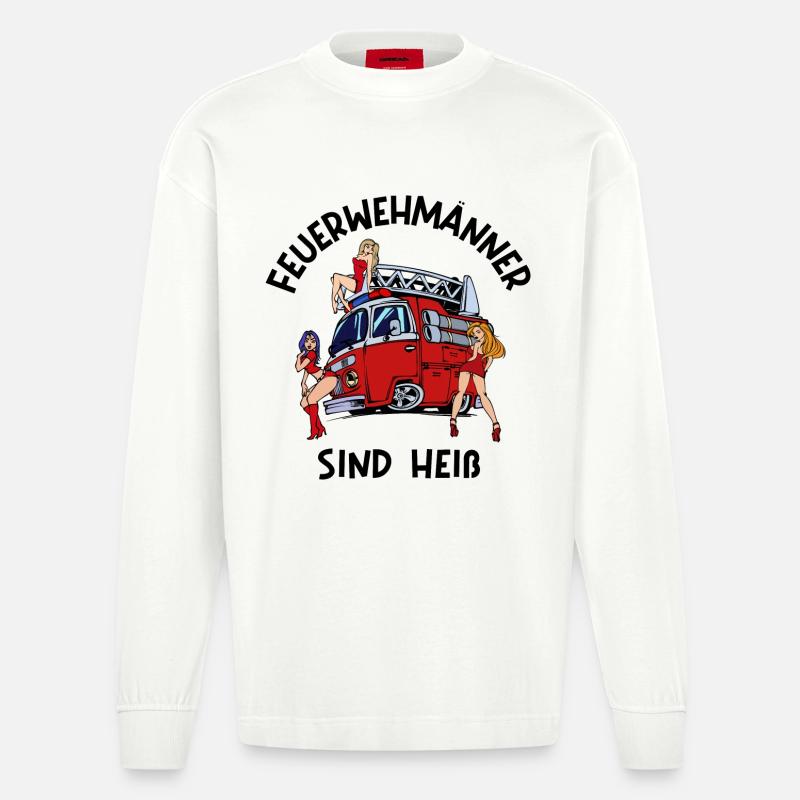 Feuerwehr Brandschutz Lebensretter Statement - Heavyweight Oversized Organic Langarmshirt Made in EU - OFF WHITE