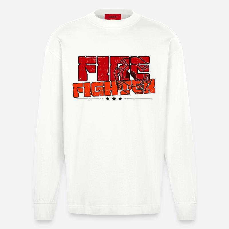 Brandschutz Feuerwehrmann Statement Feuerwehr - Heavyweight Oversized Organic Langarmshirt Made in EU - OFF WHITE
