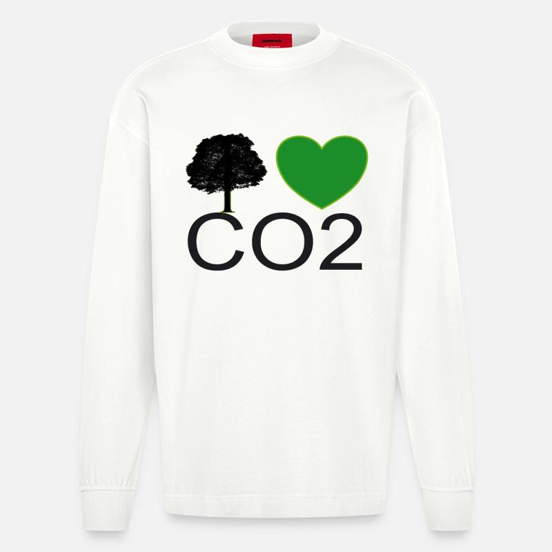 Ich Liebe CO2 Herz Grafik - Heavyweight Oversized Organic Langarmshirt Made in EU - OFF WHITE