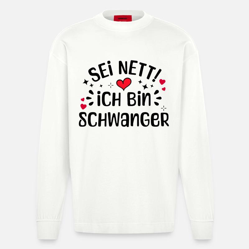 Schwangerschaft Mutter Schwanger Herz Statement - Heavyweight Oversized Organic Langarmshirt Made in EU - OFF WHITE