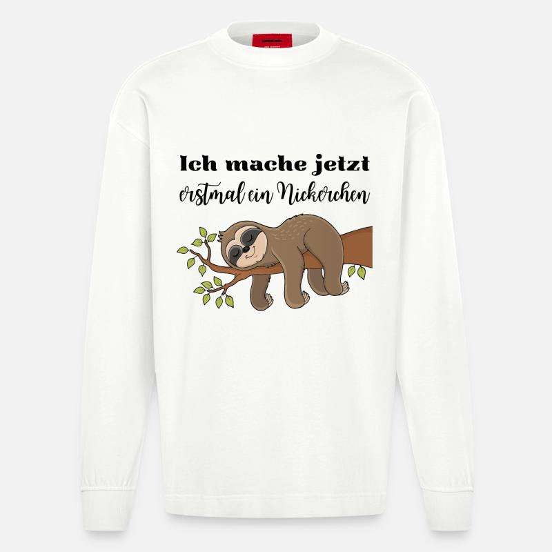 Ich mache jetzt erstmal ein Nickerchen - Heavyweight Oversized Organic Langarmshirt Made in EU - OFF WHITE