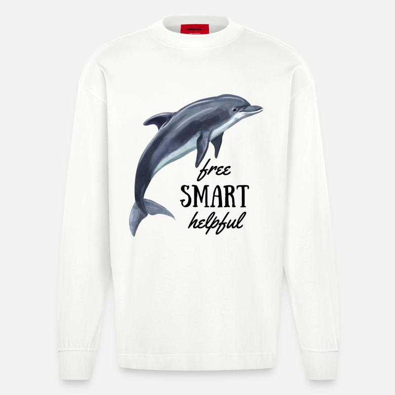 Delfin - free, smart, helpful - Heavyweight Oversized Organic Langarmshirt Made in EU - OFF WHITE