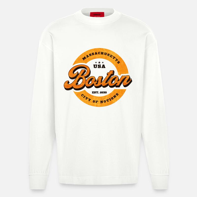 Impression du logo Boston Retro Circle - Manches longues bio épais oversize fabriqué en UE - OFF WHITE