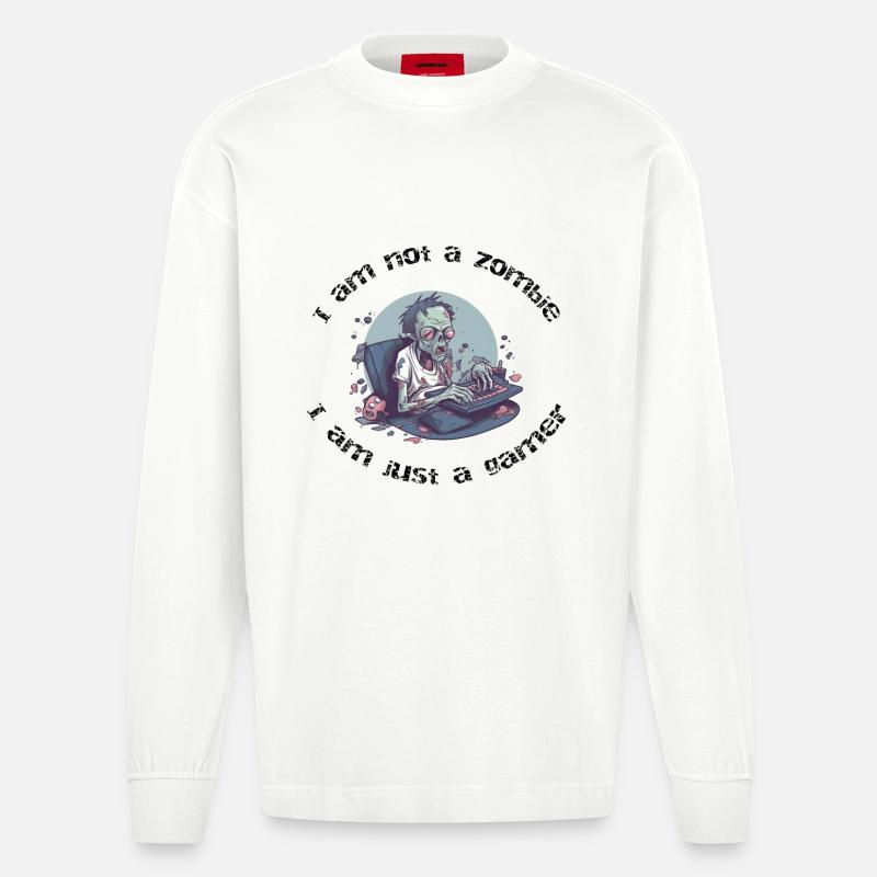 Zombie am PC Retro-Gaming - Heavyweight Oversized Organic Langarmshirt Made in EU - OFF WHITE