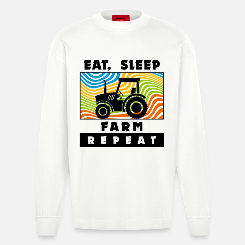 Traktor Bauer Bauernhof Landmaschinen Statement - Heavyweight Oversized Organic Langarmshirt Made in EU - OFF WHITE