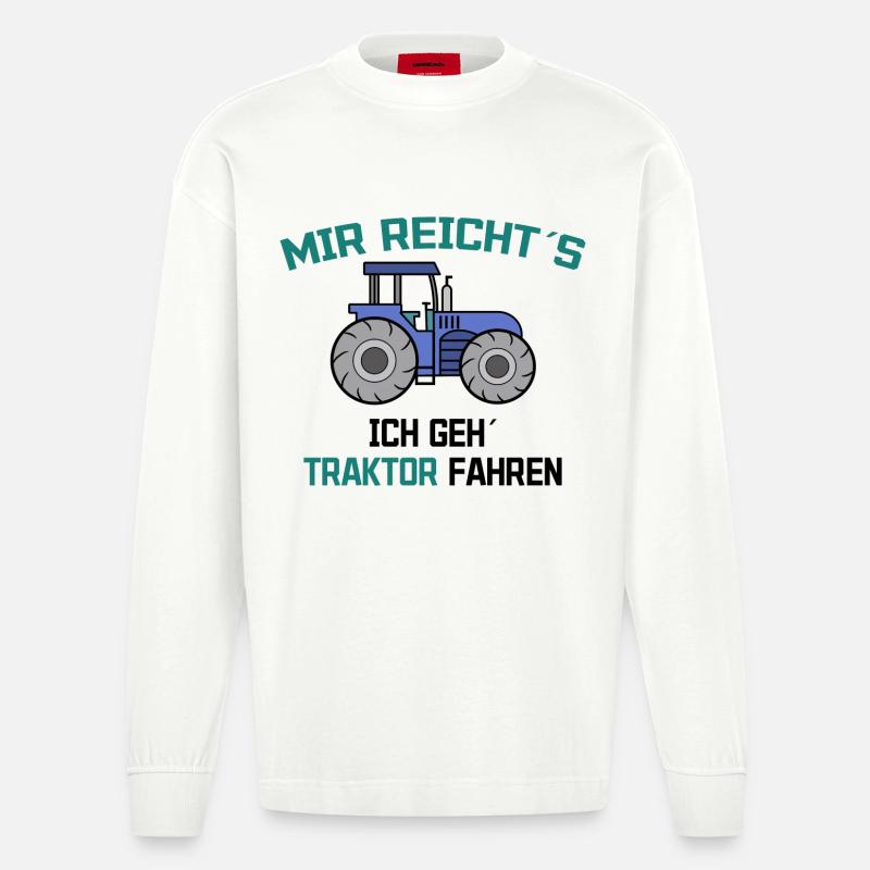 Traktor Statement Bauer Ackerbau Kraftfahrzeug - Heavyweight Oversized Organic Langarmshirt Made in EU - OFF WHITE