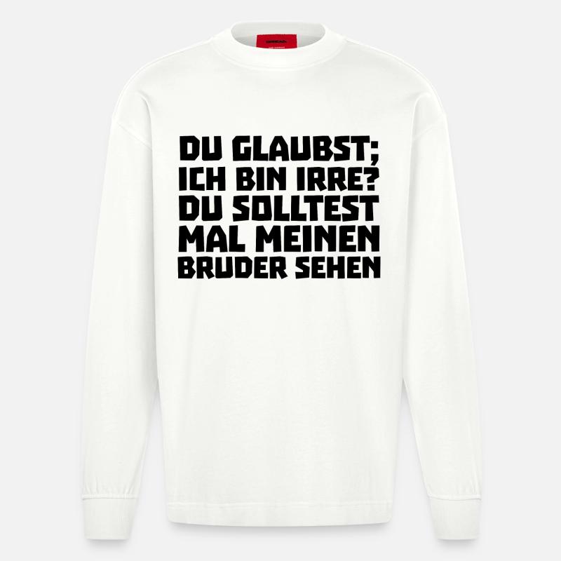 Geschwister Statement Bruderherz Bruder Bro - Heavyweight Oversized Organic Langarmshirt Made in EU - OFF WHITE