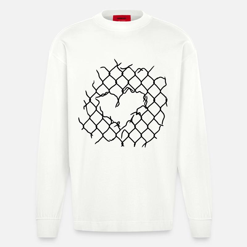 Maschendraht Herz - Heavyweight Oversized Organic Langarmshirt Made in EU - OFF WHITE