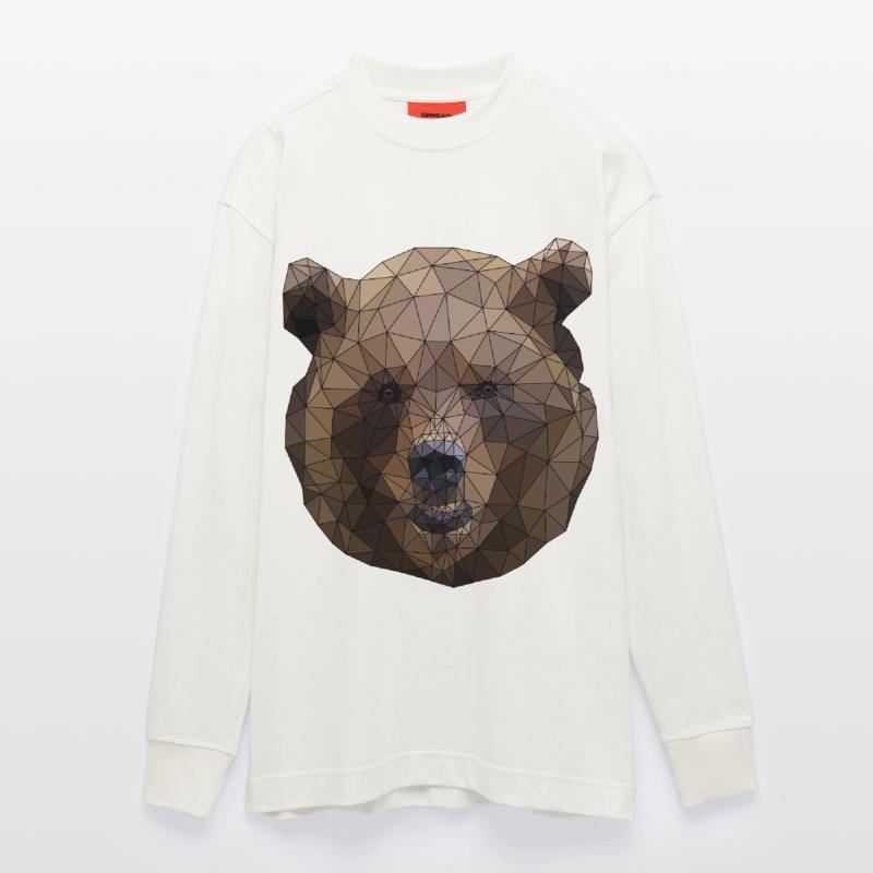 Polygonal Brown Bear Triangular Low Poly Art Heavyweight Oversized Organic Longsleeve Shirt Made in EU