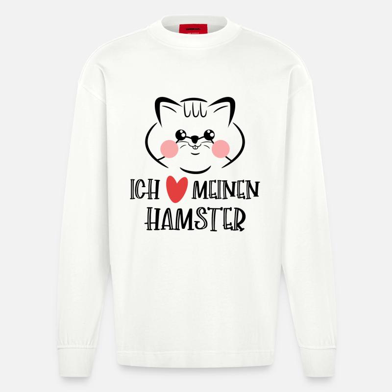 Hamster Herz Statement Lieblingstier Haustiere - Heavyweight Oversized Organic Langarmshirt Made in EU - OFF WHITE