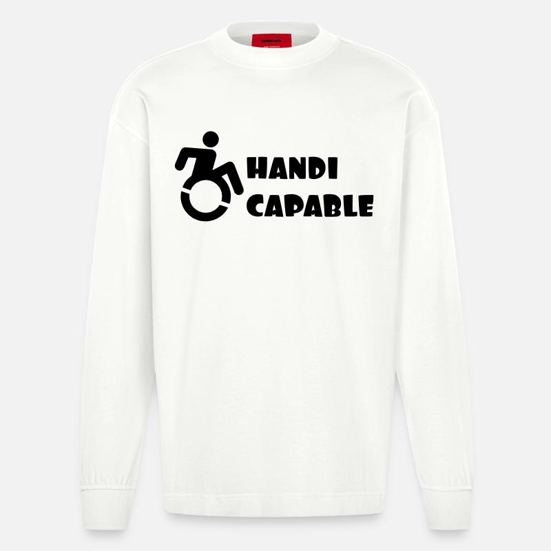 Rollstuhlkompetenz, Behindertenhumor # - Heavyweight Oversized Organic Langarmshirt Made in EU - OFF WHITE