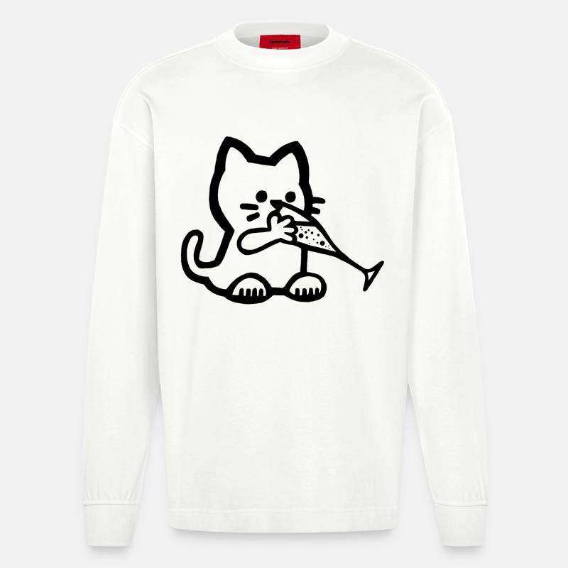 Das Kätzchen hat Durst - Heavyweight Oversized Organic Langarmshirt Made in EU - OFF WHITE