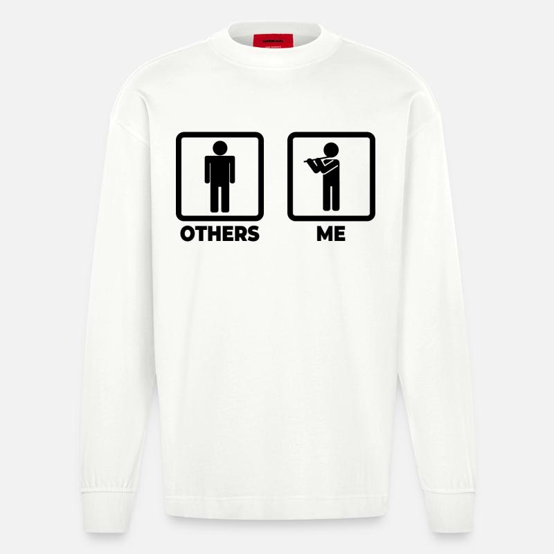 Flöte Strichmännchen - Heavyweight Oversized Organic Langarmshirt Made in EU - OFF WHITE