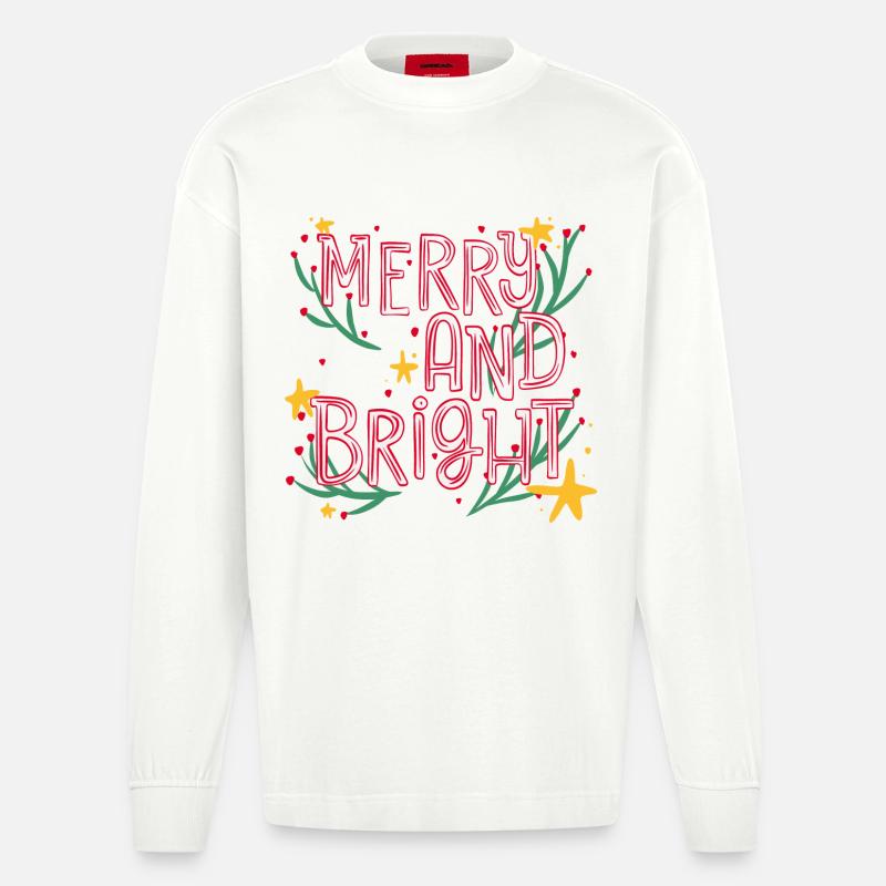 Merry and Bright Festive Script - Manches longues bio épais oversize fabriqué en UE - OFF WHITE