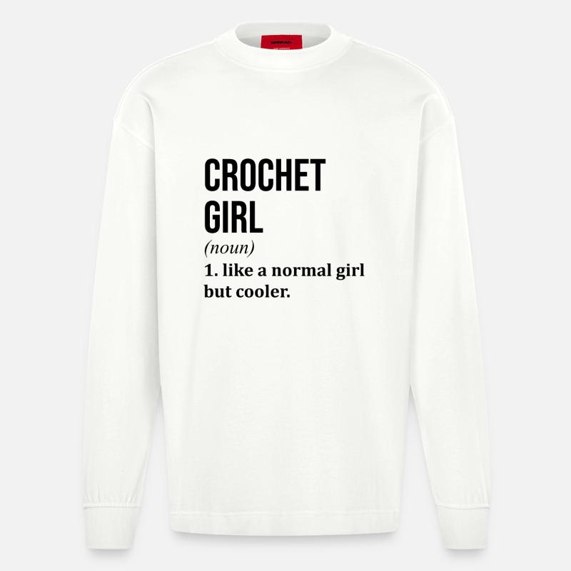 Gehäkeltes Mädchen Lustiger Spruch - Heavyweight Oversized Organic Langarmshirt Made in EU - OFF WHITE