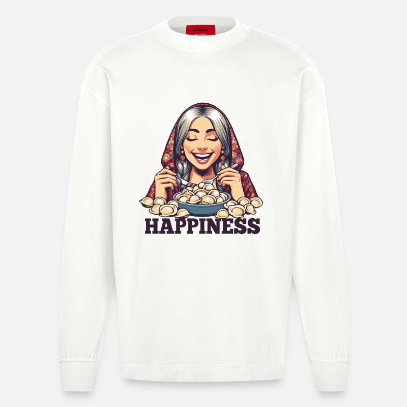 Pelmeni Glück Geschenk - Heavyweight Oversized Organic Langarmshirt Made in EU - OFF WHITE