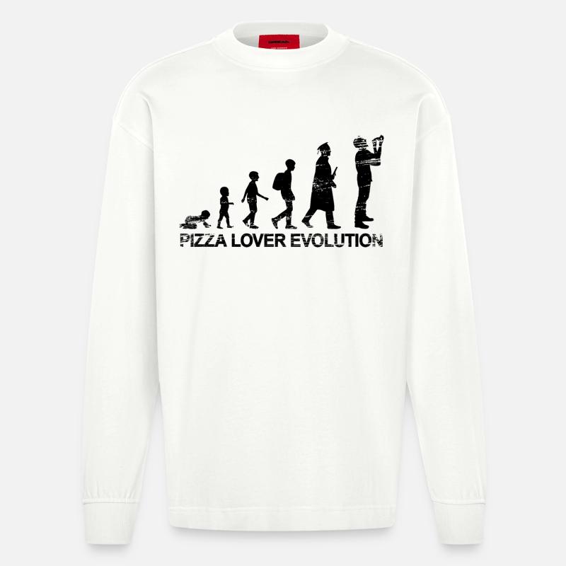 Pizza Lover Evolution - Heavyweight Oversized Organic Longsleeve Shirt Made in EU - OFF WHITE