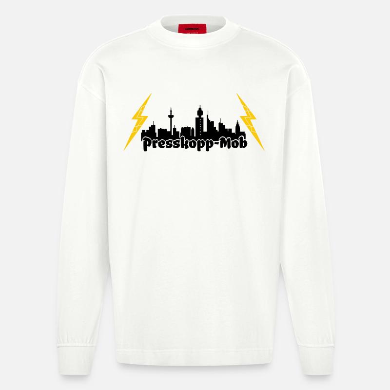 Presskopp Mob - ffm Skyline - Heavyweight Oversized Organic Langarmshirt Made in EU - OFF WHITE