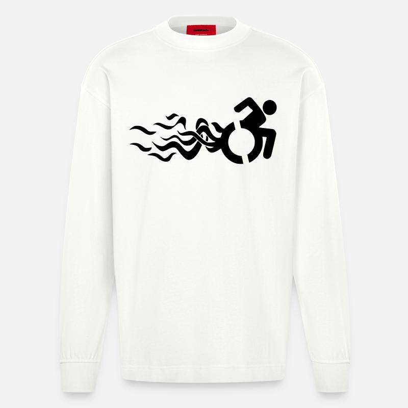 Flammendes Rollstuhlsymbol * - Heavyweight Oversized Organic Langarmshirt Made in EU - OFF WHITE