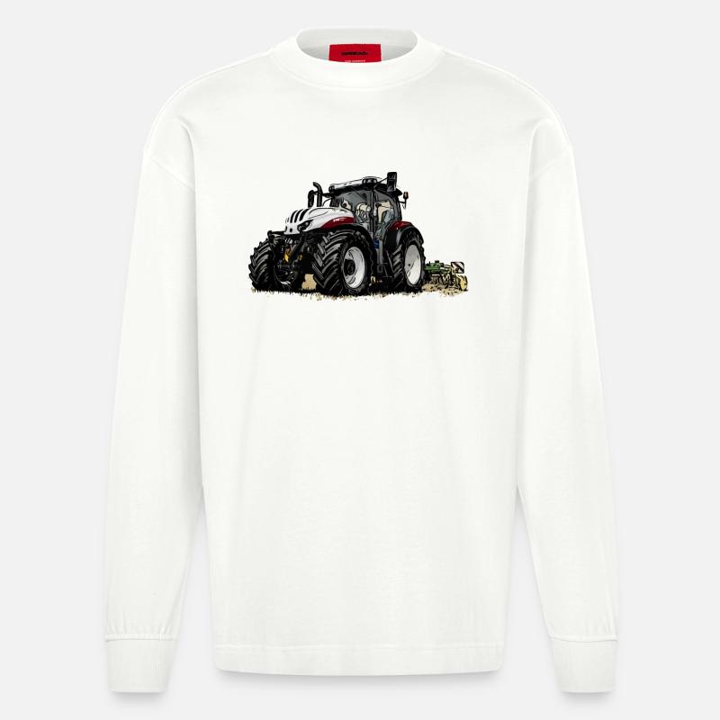 Traktor Steyr 6145 bei der Arbeit - Heavyweight Oversized Organic Langarmshirt Made in EU - OFF WHITE