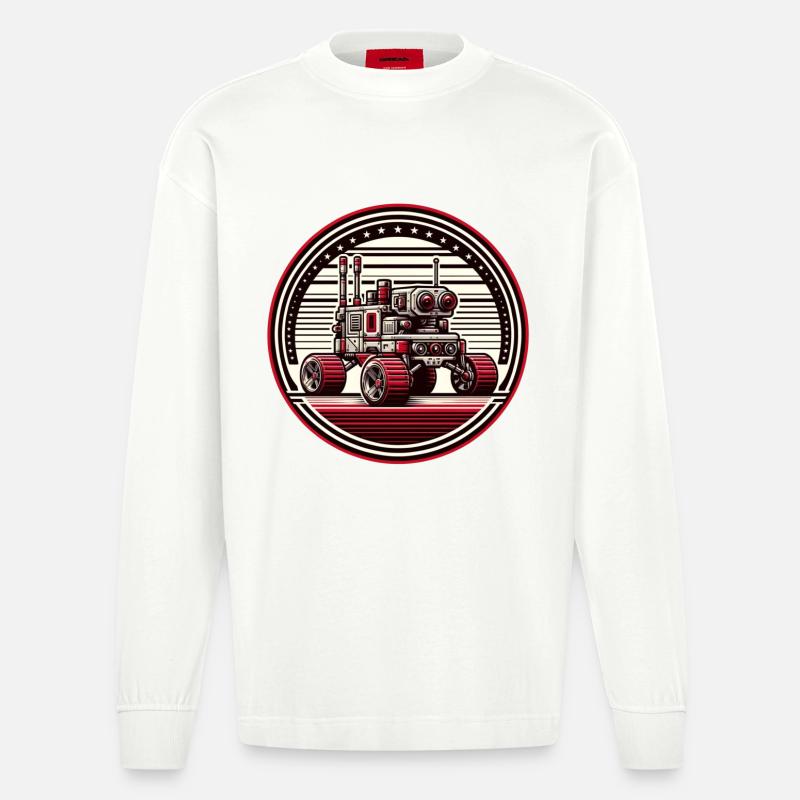 "Himmlischer Entdecker" - Space Rover Abzeichen - Heavyweight Oversized Organic Langarmshirt Made in EU - OFF WHITE