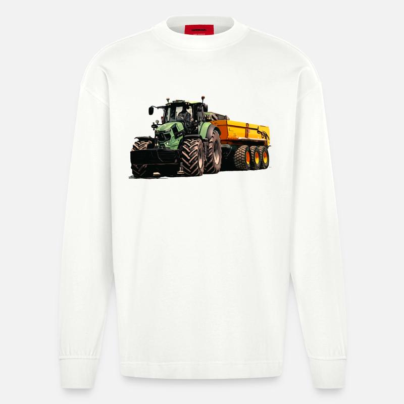 Deutz mit Anhänger Kipper - Heavyweight Oversized Organic Langarmshirt Made in EU - OFF WHITE