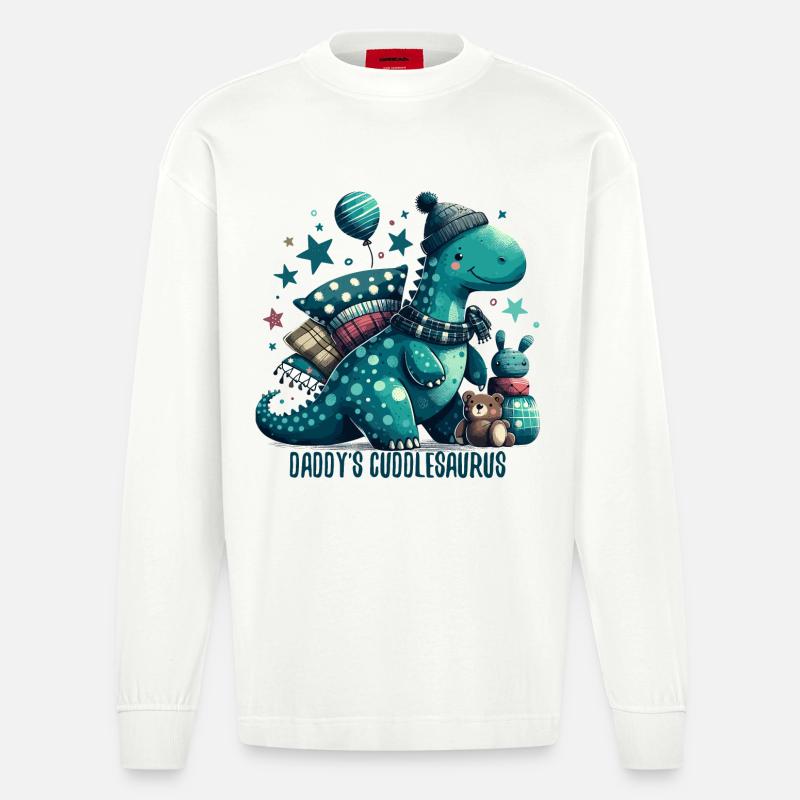Daddy’s Cuddlesaurus Kuschel-Dinosaurier Geschenk - Heavyweight Oversized Organic Langarmshirt Made in EU - OFF WHITE
