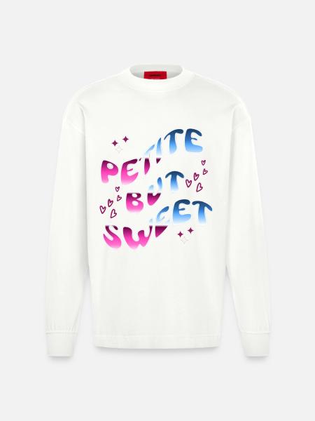 Petite but Sweet - Text Tee - Heavyweight Oversized Organic Longsleeve Shirt Made in EU - OFF WHITE