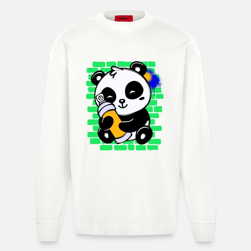 Graffiti Panda Zeichnen Illustration Spraydose - Heavyweight Oversized Organic Langarmshirt Made in EU - OFF WHITE