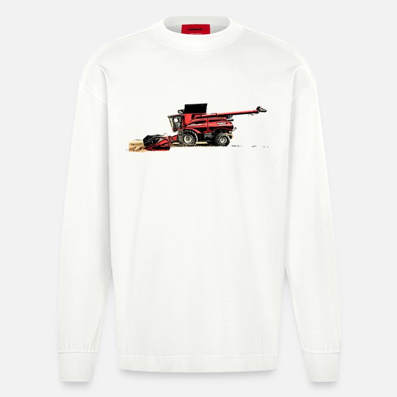 Erntemaschine Case M Traktor - Heavyweight Oversized Organic Langarmshirt Made in EU - OFF WHITE