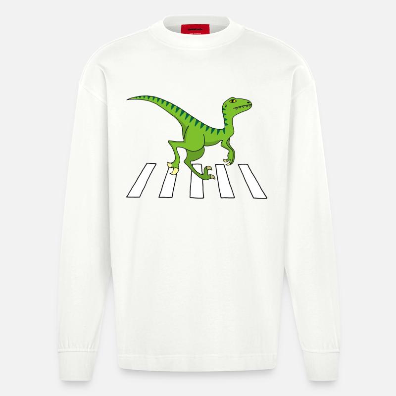 Fußgänger-Dinosaurier - Heavyweight Oversized Organic Langarmshirt Made in EU - OFF WHITE